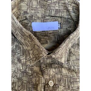 Arts Men's Printed Button Up Shirt Size 42 Brown Short Sleeve Pocket Casual